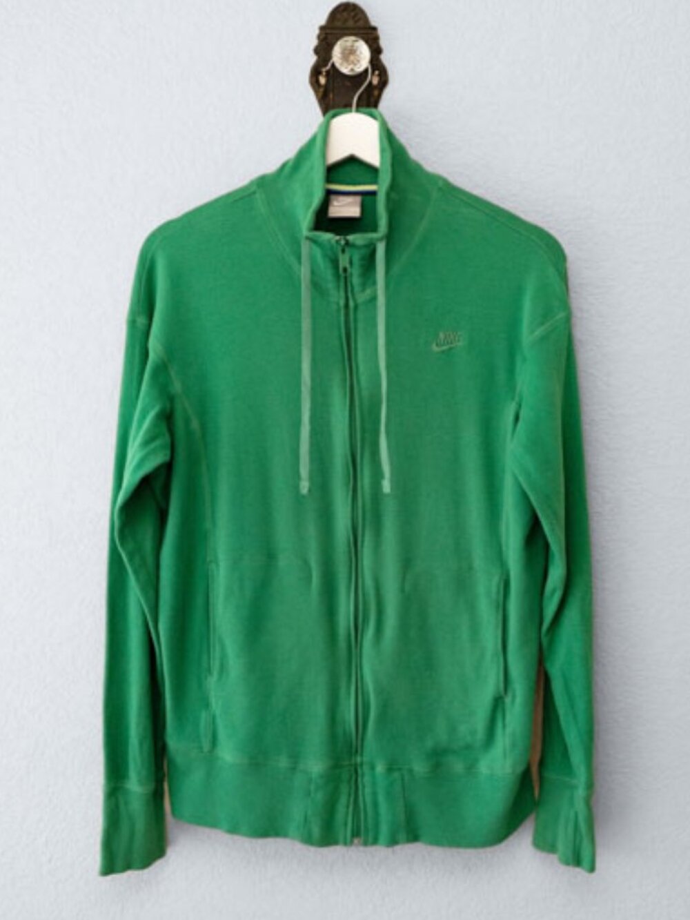 Nike Womens Green Full Zip Sweatshirt Jacket L Swoosh Pockets Athleisure